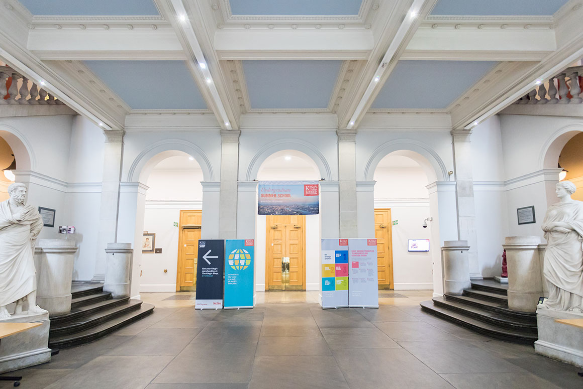 Entrance hallway with King's College London banners