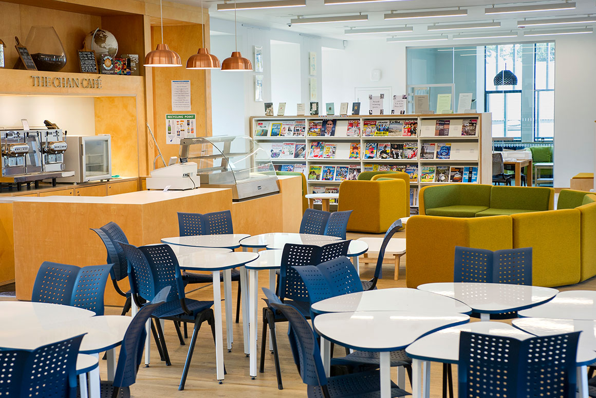 Tonbridge School cafe with colourful furniture