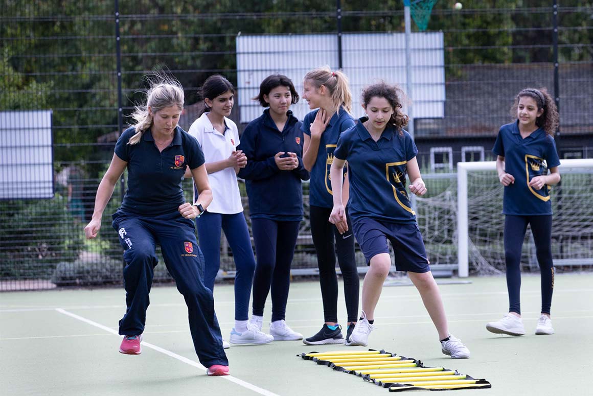 Group of Kensington Park School students excercising outside