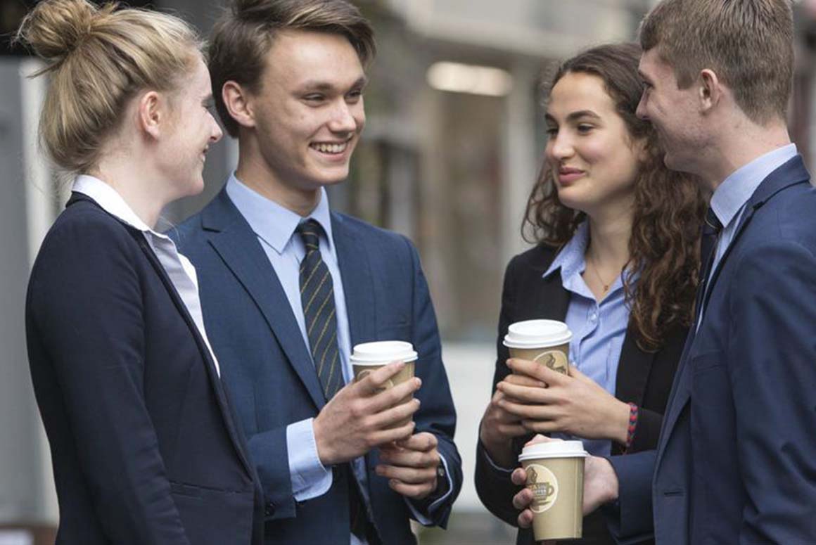 Hereford Cathedral School sixth form students with coffee