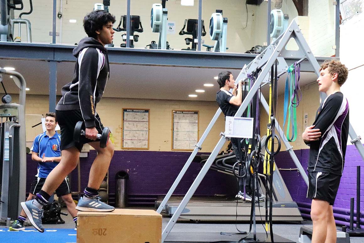 Ellesmere College students excercising in the gym
