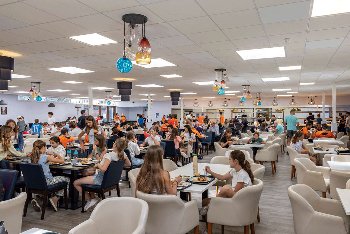 British Summer School eating lunch in Worth School dining room